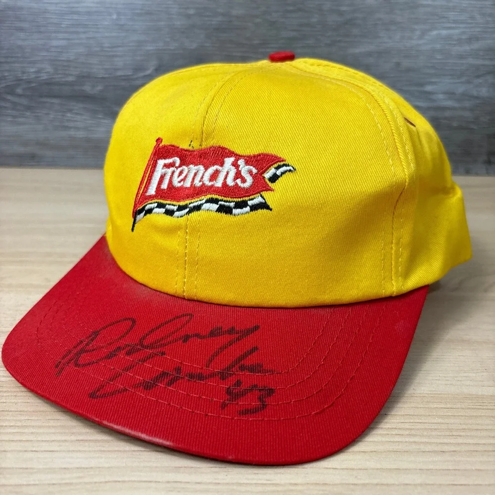 Frenchs Hat Cap Snapback‎ Yellow Red Mustard Racing USA Made 90s